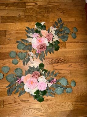 Artificial Floral Arrangement Set with Pink, Peach & White Roses by
